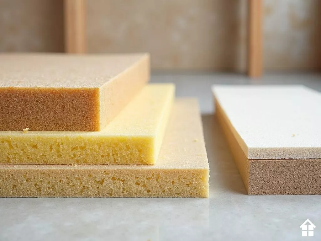 Matériaux : laine de roche, ouate de cellulose, panneaux PIR/PUR